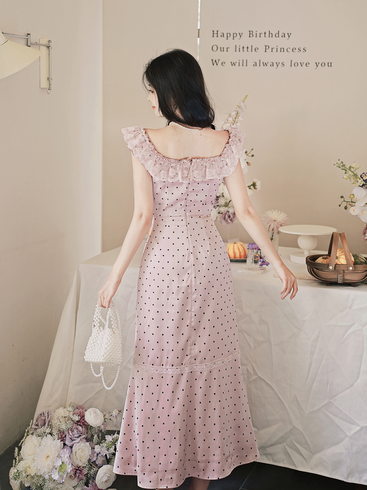 1719303025641_338010.jpg French Romantic Lace Ruffle Polka Dot Satin Dress - Style 5685a1