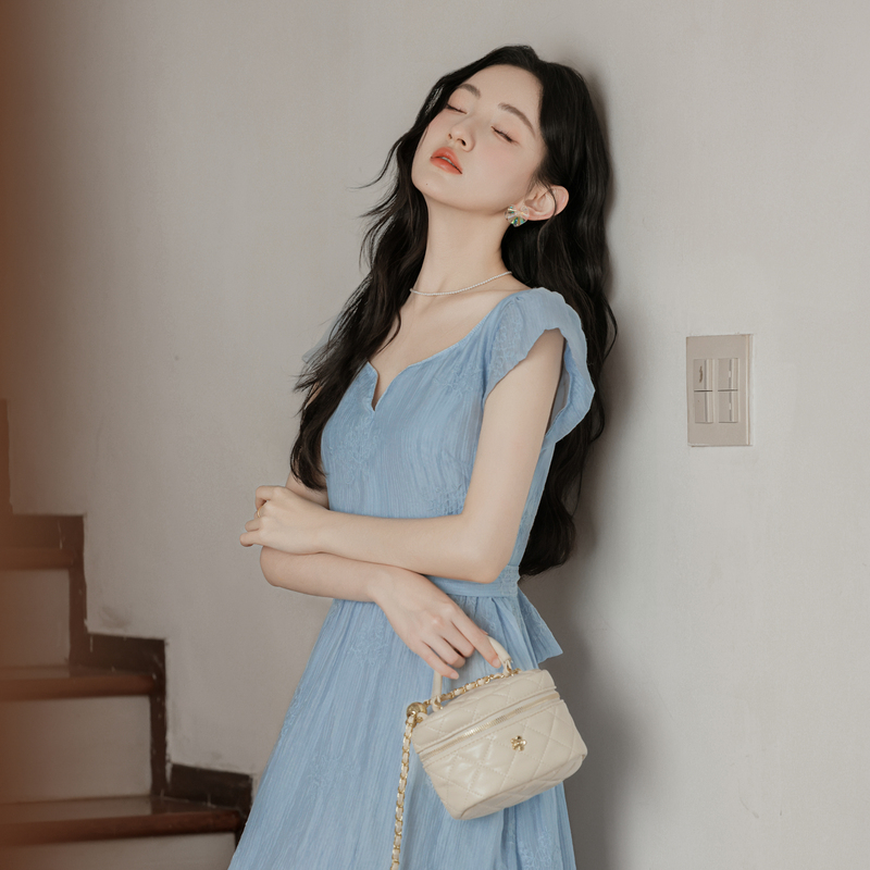 1720715123917_40955.jpg French Style Cold-Shoulder Embroidered Short Sleeve Long Dress