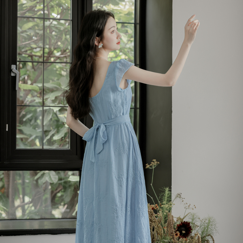1720715136446_445507.jpg French Style Cold-Shoulder Embroidered Short Sleeve Long Dress
