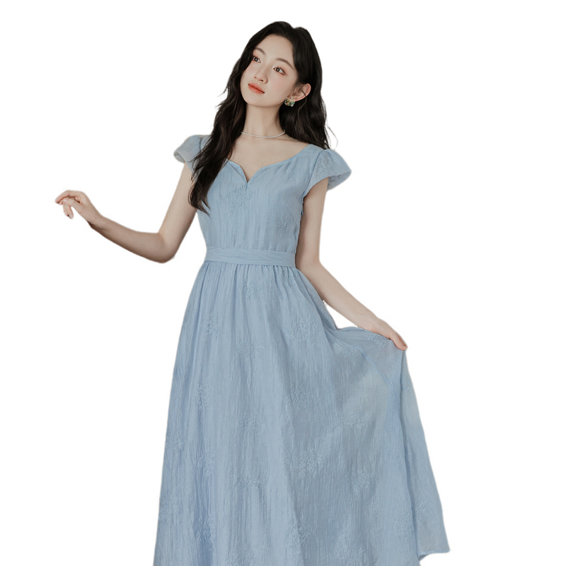 1720715140282_480102.jpg French Style Cold-Shoulder Embroidered Short Sleeve Long Dress