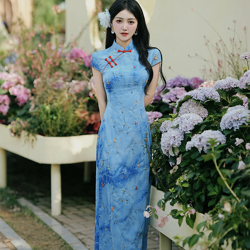 1747288796447_1FLWkJ.jpg New Chinese Style Embroidered Qipao Dress for Women Summer Long Dress - Style ea06b9