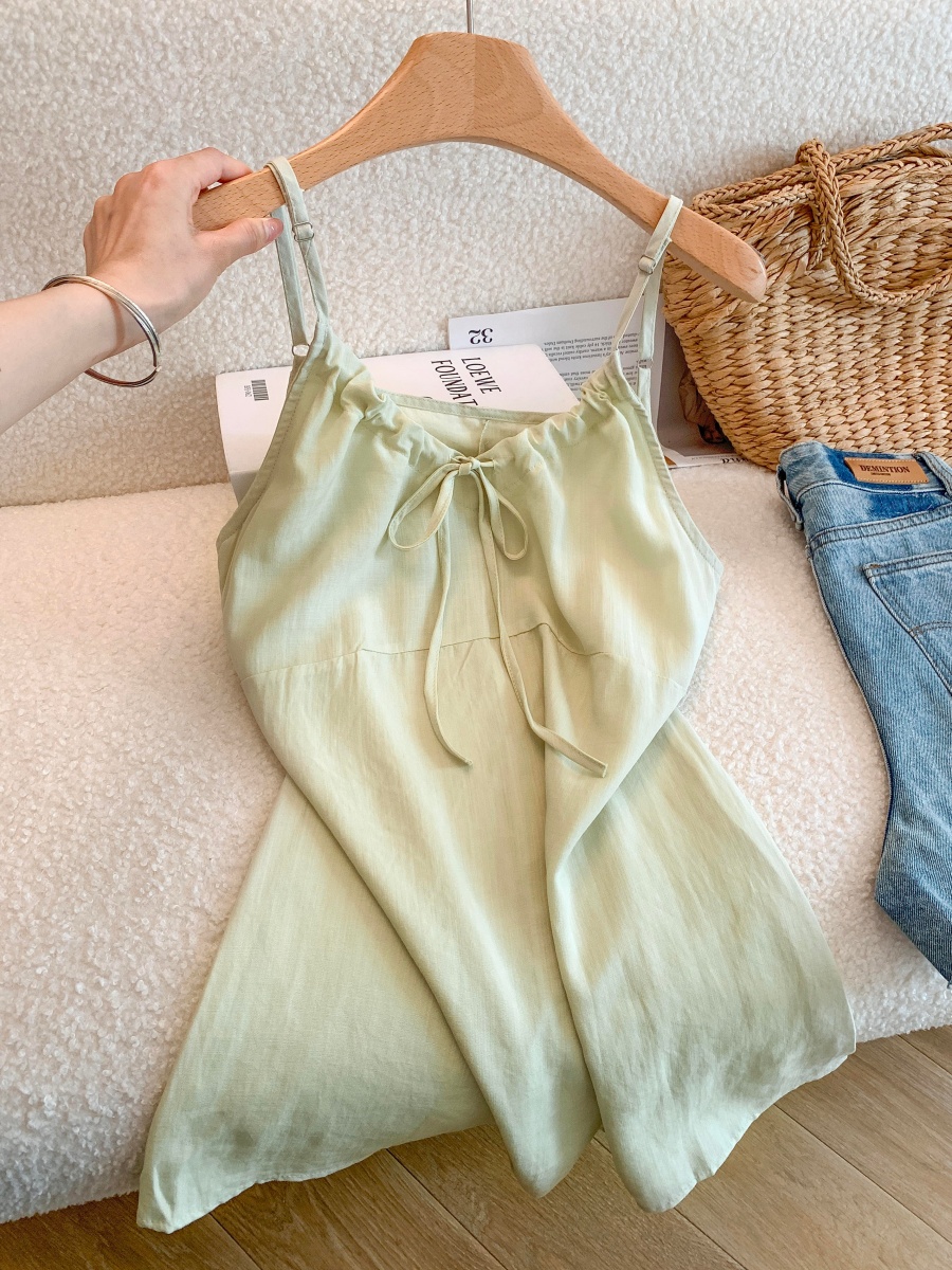 1775829996722_xXAu2o.jpg 2026 Summer White V-Neck Lace-Up Top Women Korean Cami Solid Slimming