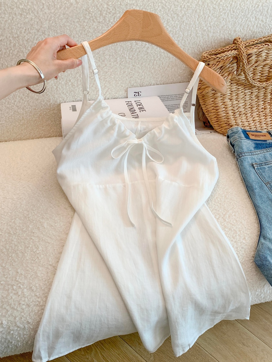 1775830004311_hxYSr9.jpg 2026 Summer White V-Neck Lace-Up Top Women Korean Cami Solid Slimming