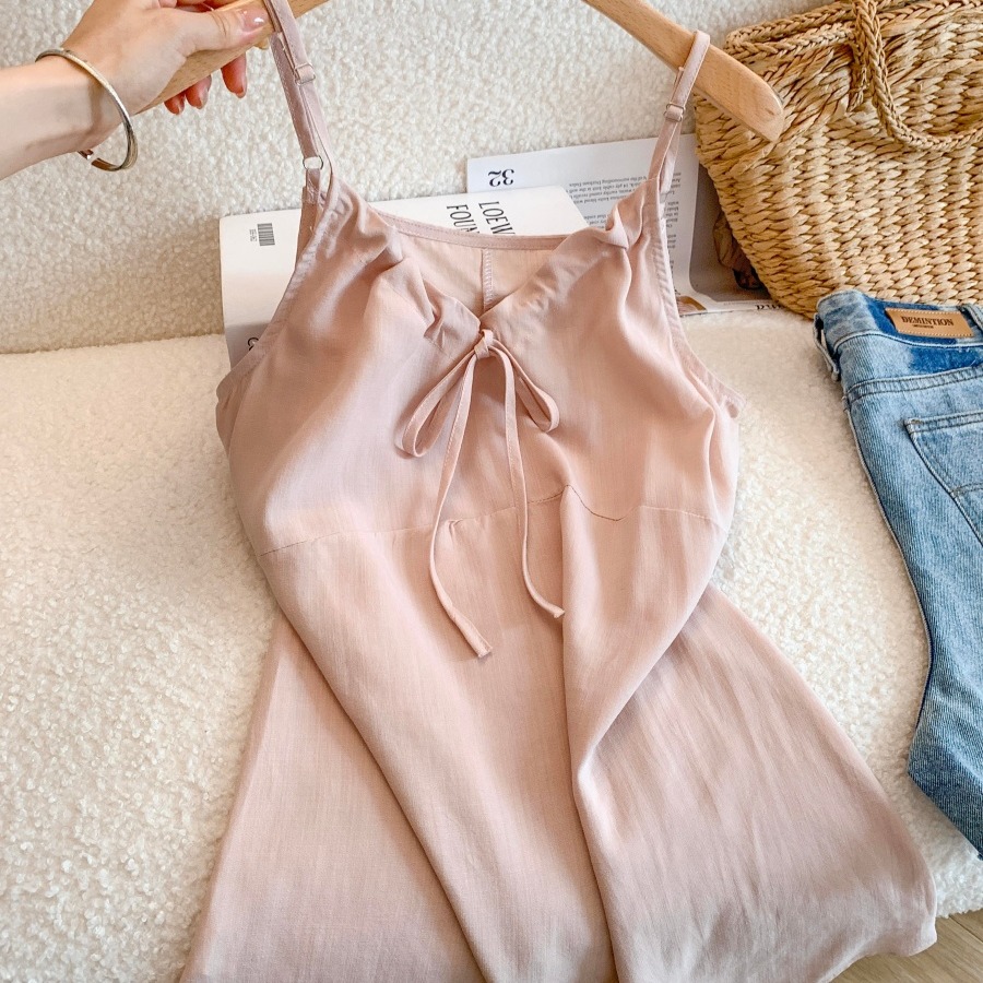 1775830038275_ylzXjl.jpg 2026 Summer White V-Neck Lace-Up Top Women Korean Cami Solid Slimming