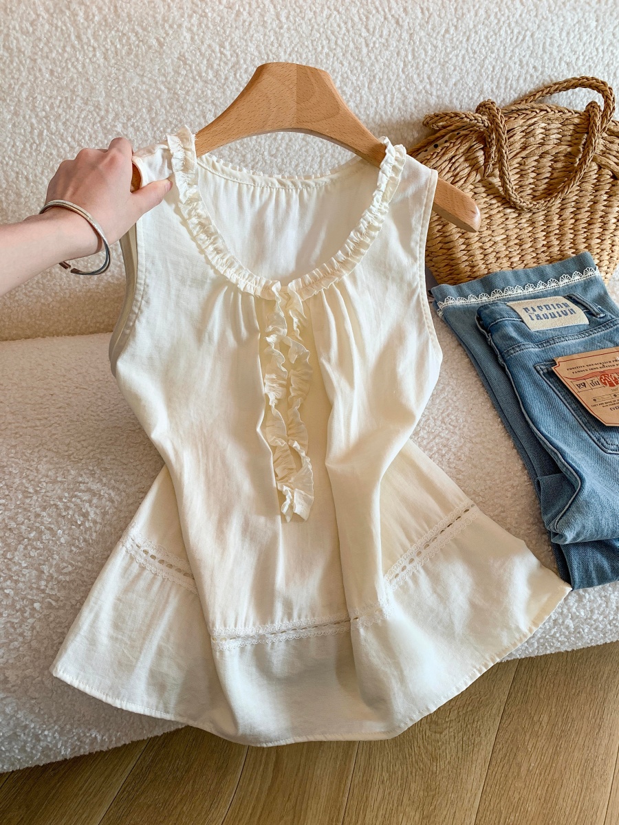 1780495072317_YcJEs4.jpg Korean Lace Trim Sleeveless Blouse Women Summer Round Neck Loose Fit Top