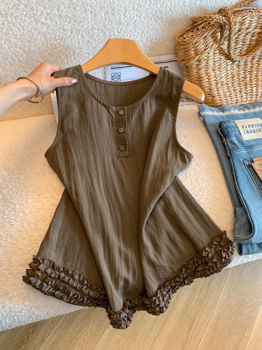 1781186832249_DgBmpp.jpg Korean Lazy Style Ruffled Round Neck Sleeveless Tank Top Women Summer Loose Casual Commute Versatile - Style ccb167