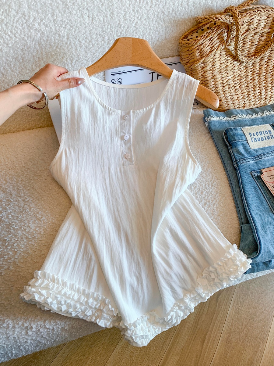 1781186839081_XNXUbi.jpg Korean Lazy Style Ruffled Round Neck Sleeveless Tank Top Women Summer Loose Casual Commute Versatile - Style ccb167