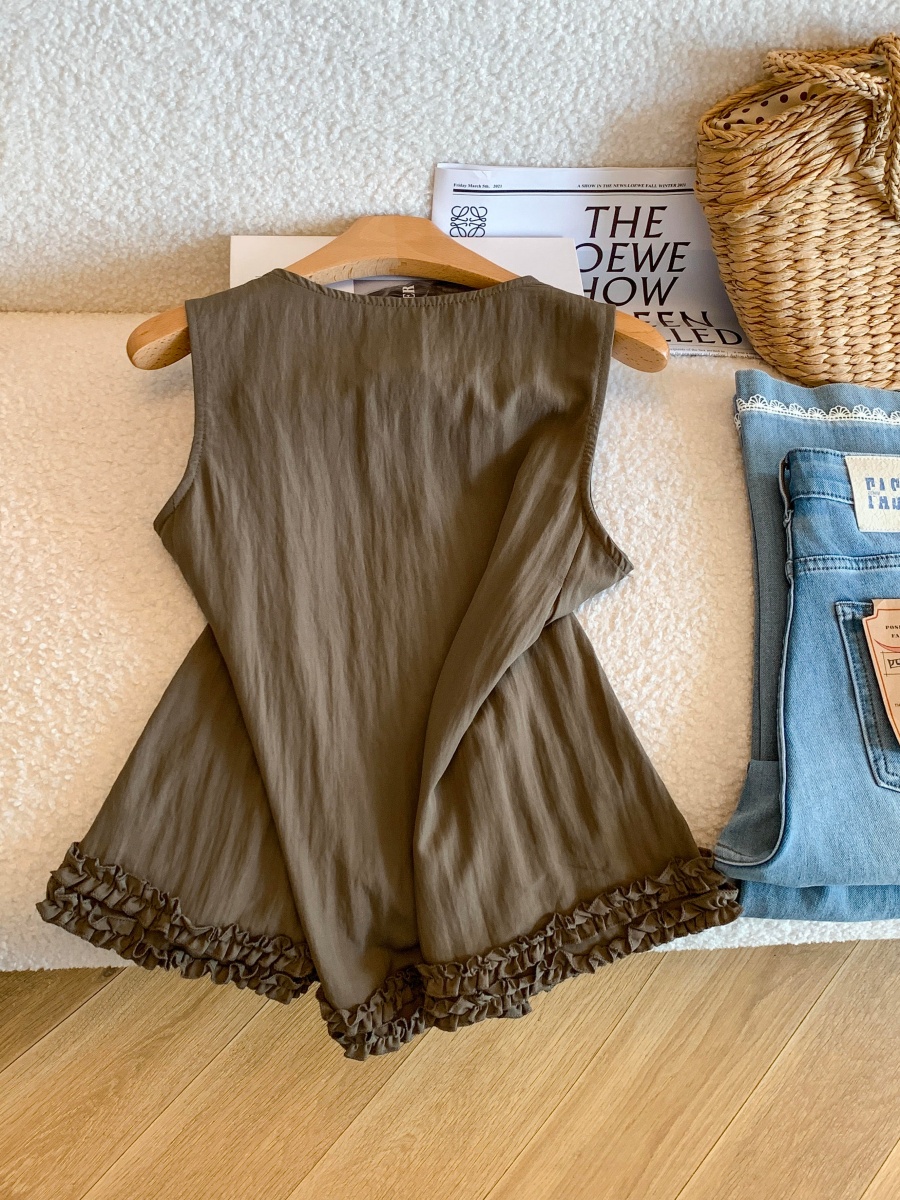 1781186849614_IzeOTV.jpg Korean Lazy Style Ruffled Round Neck Sleeveless Tank Top Women Summer Loose Casual Commute Versatile - Style ccb167