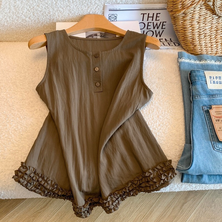 1781186874322_Z1TtXm.jpg Korean Lazy Style Ruffled Round Neck Sleeveless Tank Top Women Summer Loose Casual Commute Versatile - Style ccb167